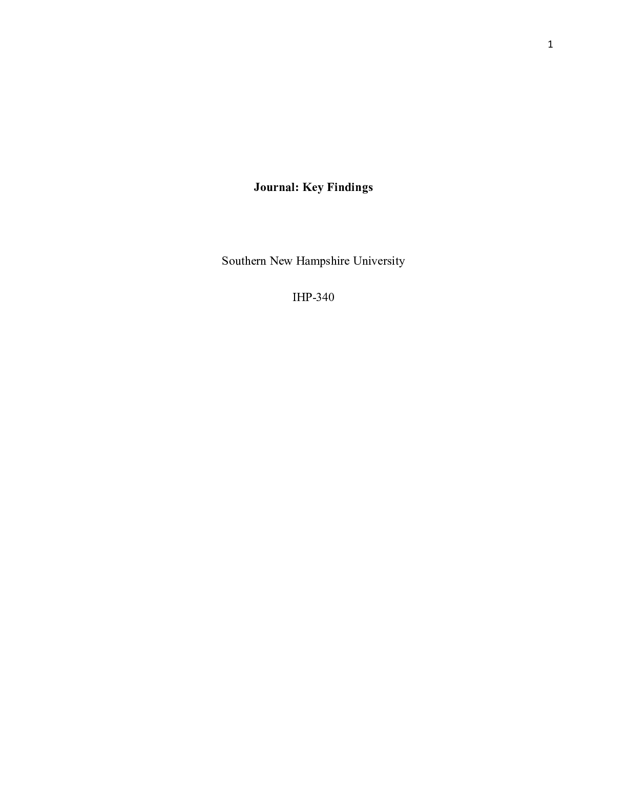 Preview image for IHP 340 Jornal Key Findings|    Journal: Key Findings  Southern New Hampshire Universi